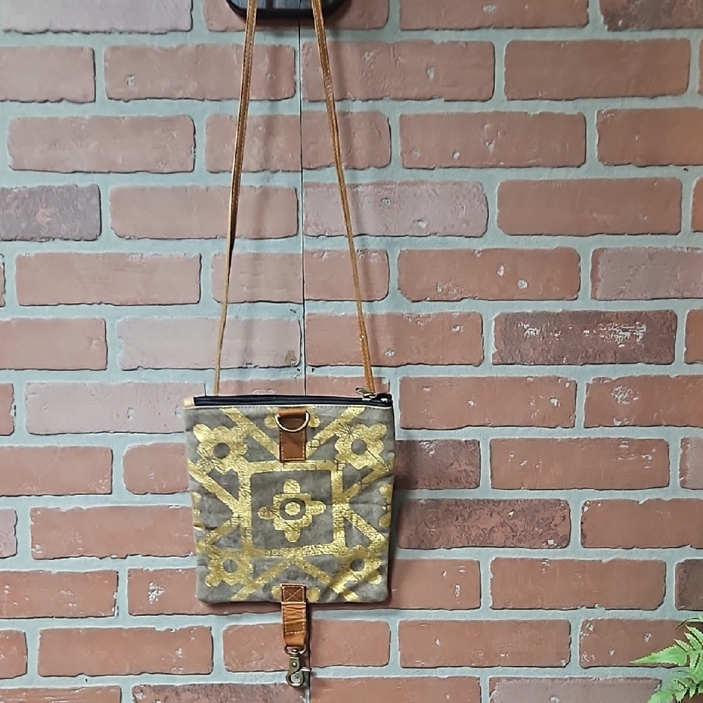 Mona B Stylish Gold and Tan Women's Crossbody bag